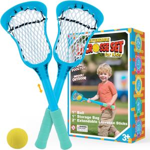 Adjustable Kid Lacrosse Stick Set Ball - Toddler Outdoor Beach Pool Yard Easter Games & Toys for Ages 3+ 4 5 6 7 8 Year Old Boys & Girls Gifts for Kids, with Lightweight Easy-Catch & Full Size Basket