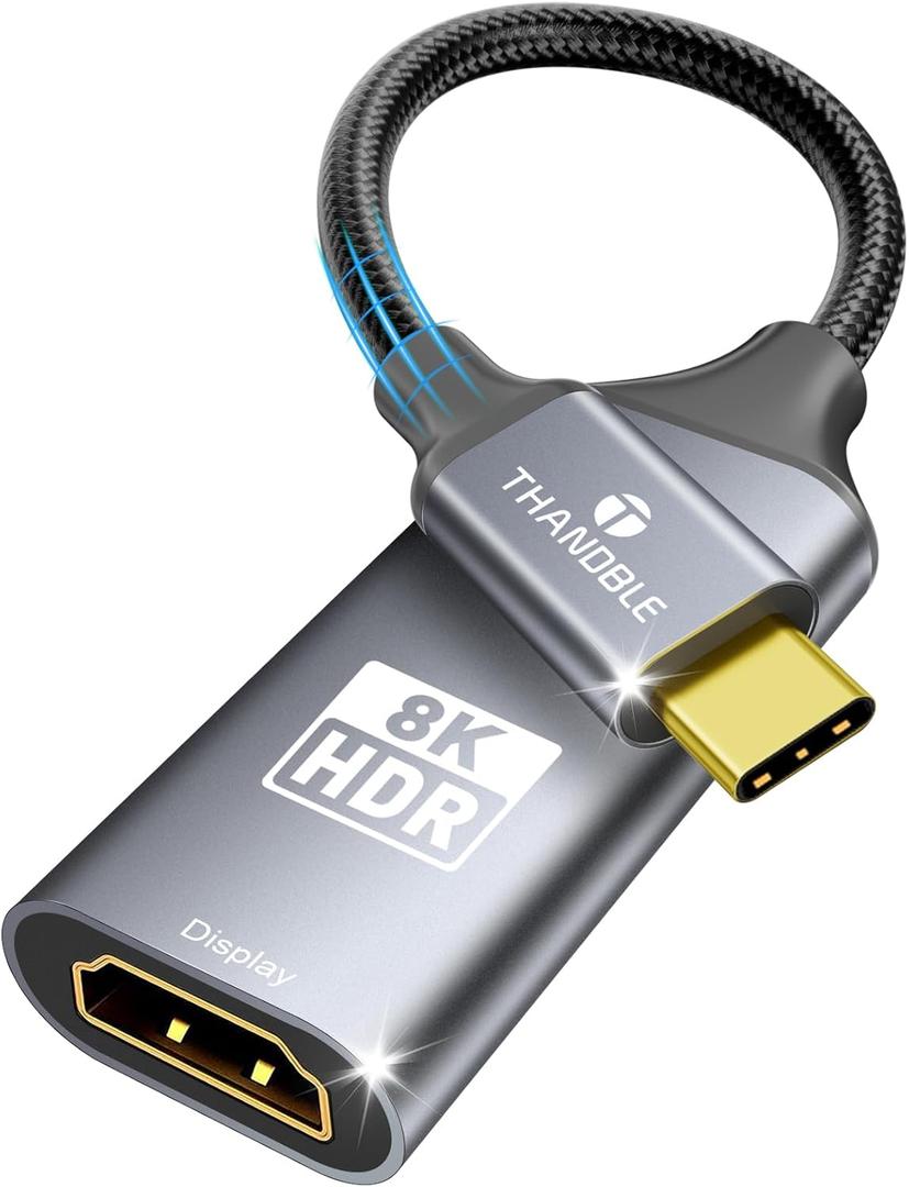 USB C to HDMI 2.1 Adapter, Support 8K@60Hz and 4K 120Hz, Dynamic HDR, Thunderbolt 3/4/5, USB 4 Port, Type C to HDMI Adapter for MacBook Pro/Air, XPS, ThinkPad, iPhone 15/16 Series