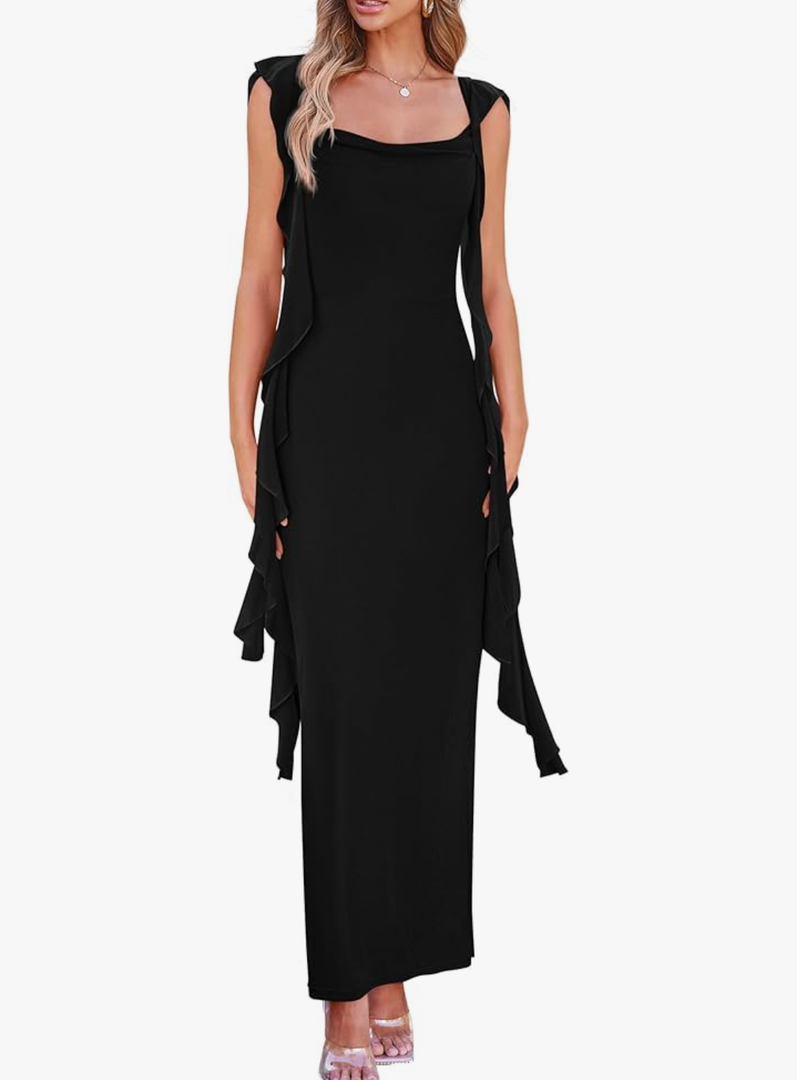 PRETTYGARDEN Women's 2025 Summer Wedding Guest Dress Sleeveless Ruffle Formal Cocktail Party Maxi Bodycon DressesSize L
