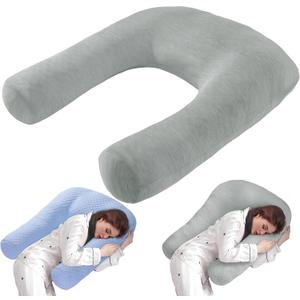 HOMBYS Cooling U Shaped Pillow for Neck, Contour Shoulder Pillow for Side Sleepers, Ergonomic Body Pillows for Adults, Hug Pillow with Washable Cover for Back, Shoulder Pressure Reduce (Light Grey), 29.5"x25.5"x5.9