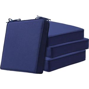 Outdoor Chair Cushions Set of 4 -Waterproof Outdoor Seat Cushions for Patio Furniture, Patio Chair Cushion with Handle and Ties, Square Out Door Chair Pads,19" x 19" x 3", Navy Blue
