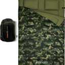 SereneLife Double Sleeping Bag with Pillows, Waterproof & Detachable for 2 Single Bags, Lightweight & Warm, Perfect for Camping, Hiking, Backpacking, and Cold Weather, Suitable for Temperatures 5-10F (Camouflage)