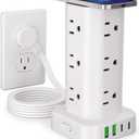 Power Strip Tower with Wireless Charger, Flat Plug Surge Protector Tower with 6FT Extension Cord, 12 AC Multiple Outlets, 4 USB (2 USB C),15W Wireless Charging Power Tower for Home Office Dorm, White