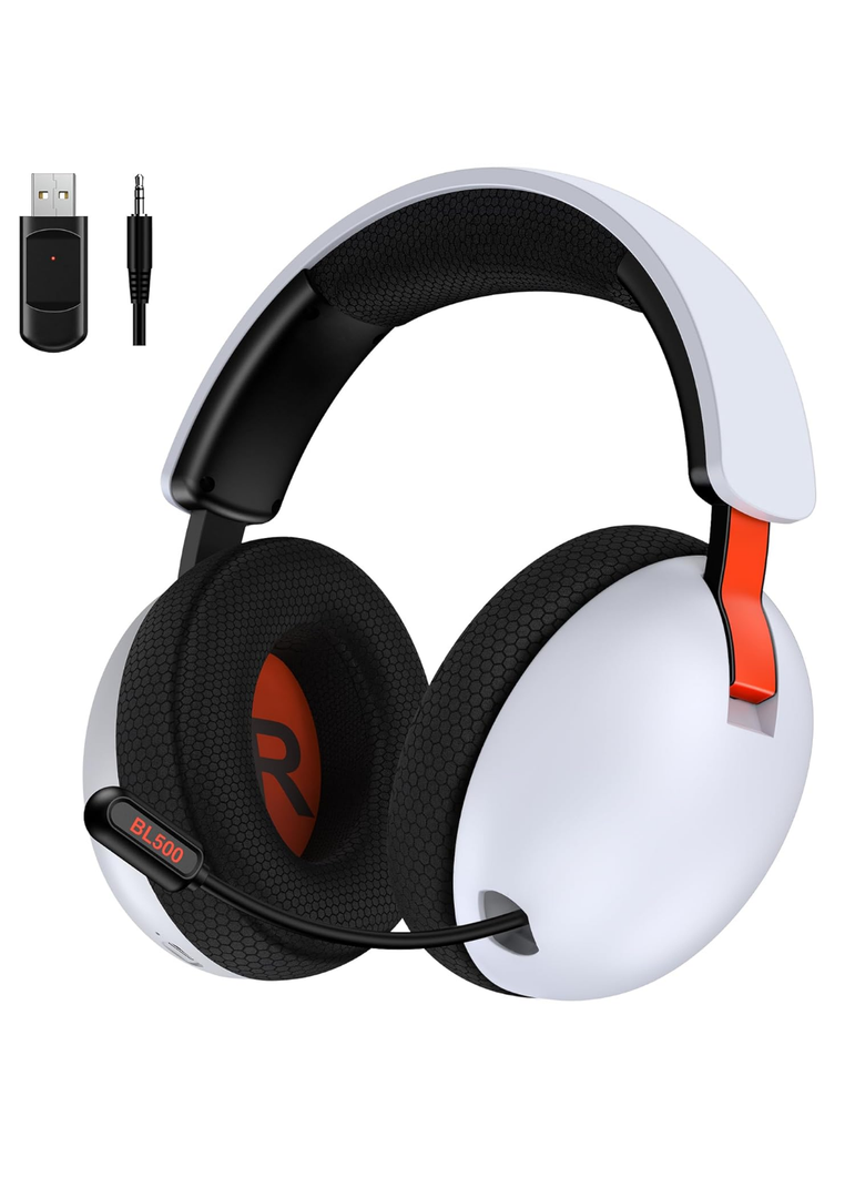 BL500 2.4GHz Wireless Gaming Headset for PS5, PS4, PC, Phone, Switch, 50mm Drivers, Retractable Noise-canceling Mic, Bluetooth 5.3, Dual EQ Modes, White