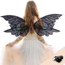 YKW Butterfly Fairy Wings for Adults, Fairy Wings for Women Accessories, Ideal for Cosplay, Halloween and Dress-Up Parties (Black)