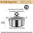 Titanium Soup Pot,Titanium Pans for Cooking,Nonstick Hammered Induction Pot | No Coating PFAS/PFOA/PTFE Free Cookware, Dishwasher&Oven Safe, Heavy Duty Thick Bottom Stockpot for Pasta, 10.24in/6.9QT