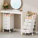 SWTYMIKI Rolling Makeup Organizer Cart - Floor Skincare Make Up Storage with 4 Non-woven Drawers, Vanity Organizer Cosmetic Display Cases Cabinet for Skin Care Perfume Nail Polish Brush Hair Tool (5-Tier, White)