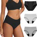 BATTEWA Cotton Incontinence Underwear for Women Odor Control Leak Proof Panties Postpartum Protective Briefs Absorbency 40ML, 3Pack (Medium, Grey-Black)