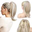 Ponytail Extension  16 Claw Clip in Ponytail Hair Extensions Natural Soft Synthetic High Pony Tail Hairpieces for Women (Ash Blonde with Highlights, 16 inch)