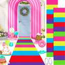 Woanger 2 Pcs 24'' x 10' Colorful Carpet Runner Candy Themed Floor Rug Party Decorations Polyester Runway Rug Rainbow Table Runner with Tape for Halloween Birthday Party Supplies(Assorted Color)
