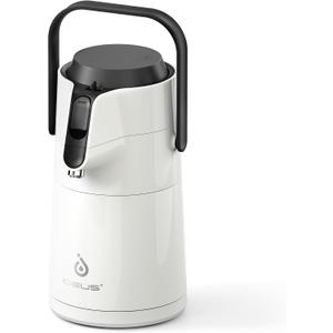 IDEUS Thermal Coffee Carafe 74oz (2,200ml), Stainless Steel Double Wall Insulated Vacuum Flask, Water Jug Coffee Server and Beverage Dispenser, Heat and Cold Retention (White, 74oz (2,200ml))