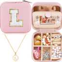 URSKYTOUS Travel Jewelry Case For Women Girls Daughter Birthday Gift from Mom Dad Jewelry Box Fashion Jewelry Organizer Holder Birthday Christmas Wedding Graduation Gift for Niece Girlfriend Sister(L) (Pink)