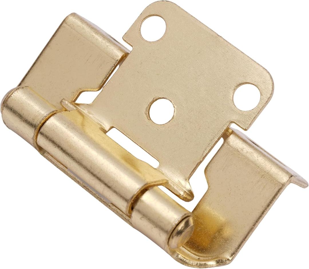 DecoBasics 1/2 Overlay (Brass Plated) Gold Cabinet Hinges (10 Pair - 20 Pack) - Semi Wrap Partial Wrap Overlay Kitchen Cabinet Hinges -Quick & Easy Installation