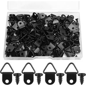 100 Pcs D Ring Picture Hangers,Small Triangle Ring with 100pcs 8mm Screws,Picture Frame Hangers Picture Hooks D Rings for Clock,Decoration,Mirror, Paintings, Artwork Picture Frame (Black)