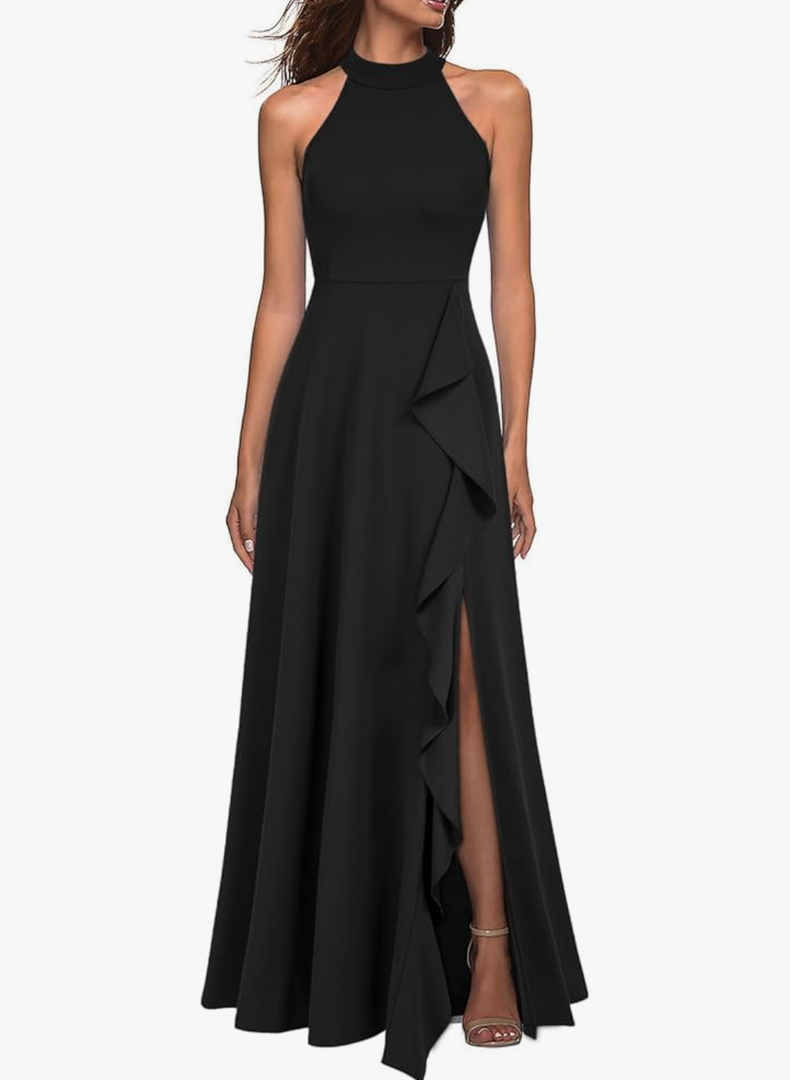 WOOSEA Women's High Neck Sexy Split Evening Cocktail Party Maxi Long Formal Dress Size L