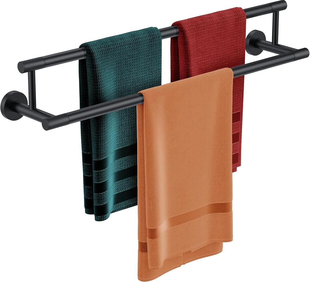 Towel Bars for Bathroom 24 Inch, Matte Black SUS304 Stainless Steel Wall Mounted Towel Holder, Double Towel Rack