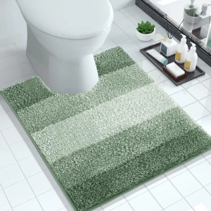 Yimobra Luxury Toilet Rugs U Shaped, Flufyy Extra Soft Absorbent Microfiber Contour Bathroom Rugs for Toilet, Non Slip Plush Shaggy Toilet Bath Mat, Machine Wash Dry, 24x20 Inches, Green