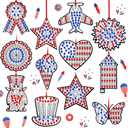36 Sets Patriotic Veterans Day Diamond Painting Crafts Ornaments DIY Gem Art Sun Catcher Kits Window Memorial Day Military Patriotic Gemstone Diamond Art and Crafts with Ropes for Holiday Party Decor