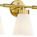 Bathroom Light Fixture, HWH 5-Light Bathroom Vanity Light Brushed Gold Vanity Lighting Over Mirror, Modern Vanity Lights with Frosted White Striped Glass, 5HZG97B-5W BG