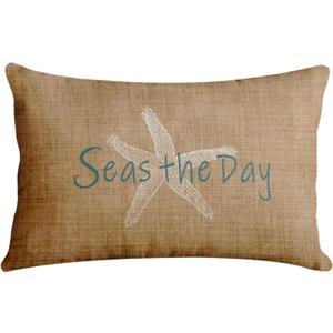 Emvency Linen Throw Pillow Cover Seas Day Vintage Beach Starfish Canvas Look Decorative Pillow Case Whimsical Home Decor Rectangle Queen Size 20x30 Inch Cushion Pillowcase