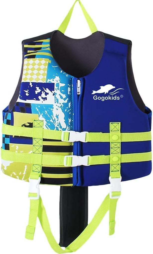 OldPAPA Kids Swim Vest, Toddlers Float Jacket for Boys & Girls 20-30-40-50 lbs, Buoyancy Swimsuit with Dual Adjustable Safety Straps for Pool, Beach and Boating, Aged 2-9 Children (Blue-Black)
