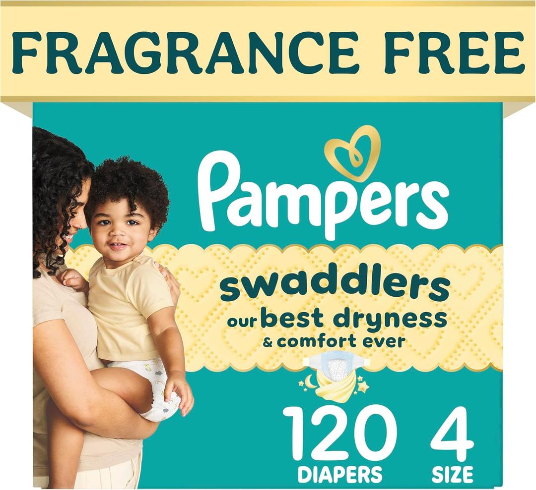 Swaddlers Diapers, Size 4 (15-34 lbs), 120 Count, Fragrance Free, Hypoallergenic, Absorbent, Pediatrician Recommended, Skin Safe