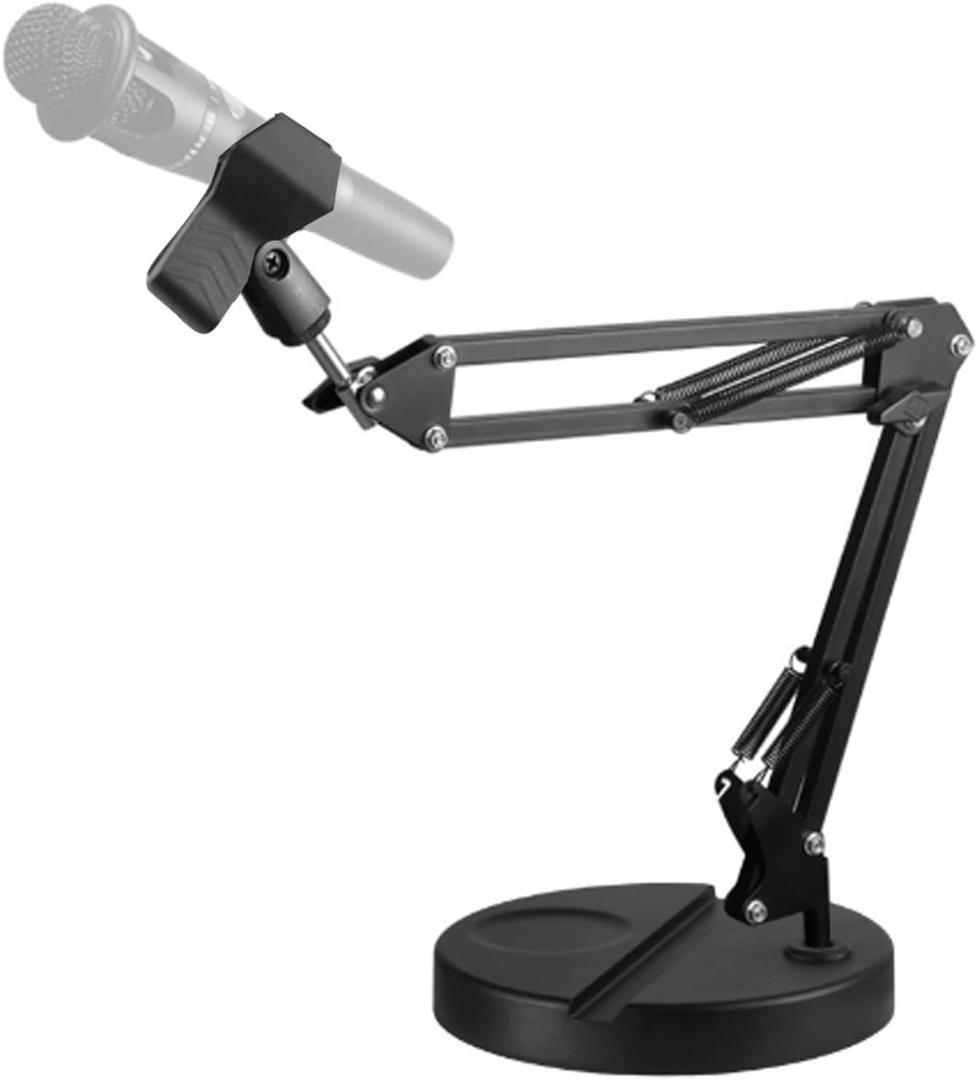 Desktop arm microphone stand, upgraded adjustable desktop microphone stand with spring microphone clip for microphones (WSMS-001)