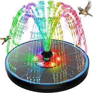 Solar Bird Bath Fountain,Upgrade 3.5W Glass Panel Solar Fountain with 2200mAh Backup Battery, Colorful LED Lights,8 Spray Mode, 4 Fixed Rods for Garden, Pond, Pool,Patio Outdoor Water Feature