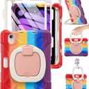 BRAECN Kids Case for iPad mini 7 (A17 Pro) & iPad mini 6, Shockproof Protective Silicone Cover with Screen Protector for 8.3 iPad, Handle Grip, Kickstand, Shoulder Strap & Pencil Holder, Colorful Red