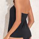 Tempt Me Two Piece Tankini Bathing Suits for Women Halter Bandeau Swim Top with Bottom Flyaway Tummy Control Swimsuit (Black, M)