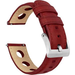 Barton Racing & Rally Horween Leather Straps with Integrated Quick Release Spring Bars - Standard Length fits Wrists 5" to 8"-18mm, 19mm, 20mm, 21mm, 22mm, 23mm & 24mm Watch Bands - Choose Strap Color & Width, Crimson Red (Rally Style)