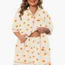 Women Pajama Shorts Sets Button Down Lounge Sets Plus Size Summer Sleepwear Texture Printed Cute 2pcs Nighty 3 XL