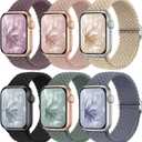 6 Pack Braided Stretchy Bands Compatible with Apple Watch Band 38mm 40mm 41mm 42mm 44mm 45mm 46mm 49mm Women Men, Adjustable Nylon Solo Loop Elastic Straps for iWatch Series 11 10 9 8 7 6 5 4 SE Ultra (Cactus/Beige/Black/Nude Pink/Smoke Violet/Blue Gray)
