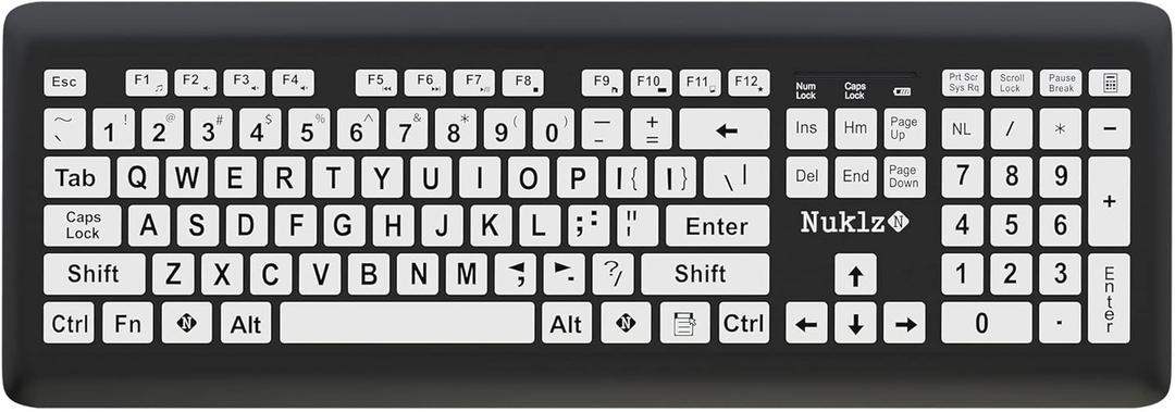 Magnus 325 | Wireless Large Print Full Size Computer Keyboard | High Contrast Black & White Keys | Soft Buttons | Ideal for Visually Impaired, Beginners and Seniors | Plug & Play