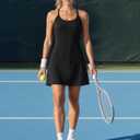 Womens Tennis Dress Athletic Dress with Built-in Shorts Pockets-Golf Workout Adjustable Straps Summer for Women Outfits (Black, L)