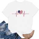 Patriotic Shirts July 4th Shirts for Women American Flag Heart T-Shirts USA Fourth of July Casual Tee Top (White, L)