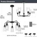 5-Light Modern Black Chandelier with Clear Glass Shades, E26 Base Farmhouse Pendant Light Fixture, Adjustable Swivel Heads Ceiling Lighting, Industrial Chandelier for Dining Room Kitchen Hallway