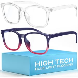 livho High Tech Blue Light Glasses - Advanced 99% Blue Light Blocking Computer Glasses - Anti Eyestrain & UV Glare Protection (*B4 Clear+blue Purple)