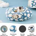 Lesure Cat Tunnel Bed for Indoor Cats - Cute Cat Donut Tunnel Toys for Small Large Cats with Washable Circle Cushion, Round Pet Peekaboo Cave Toy for Kitten/Puppy/Rabbit, Standard Cozy Clouds Blue