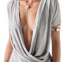 Floerns Women's Plus Size Deep V Neck Short Sleeve T Shirts Draped Ruched Going Out Tops