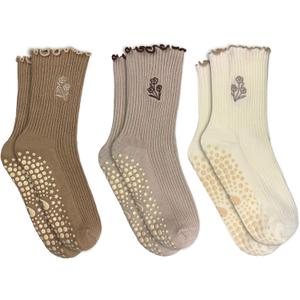 3 Pairs Cute Pilates Grip Socks for Women, Ruffle Yoga Non Slip Barre Socks for Workout & Dance