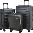 3Pcs (20/24/28) Luggage Set, HardShell Lightweight TSA Lock Only 20" with Front Pocket, 21.65*15.35*7.87" Fits Overhead Cabin, 24" (26*17.7*10.2") and 28" (19.68*11.81*29.92") Checked Luggage, Black