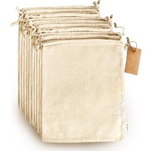 LEAFICO Organic Cotton Produce Bags  Medium 8x10 Inch (12-Pack)  Reusable Muslin Storage Bags with Drawstrings  Biodegradable Canvas Fabric  Perfect for Snacks, Clothes