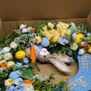 24" Large Easter Wreath for Front Door with Cute Rabbit Carrot Eggs Flowers Bow Sign, Farmhouse Spirng Easter Decoration for Home Porch Wall Mantel Window Outdoor Indoor Decor