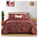 WONGS BEDDING Boho Quilt Set Queen,3 Pieces Red Paisley Pattern Bedspread Coverlet Set,Lightweight Microfiber Bohemian Bedding Set for All Season 96"×90"