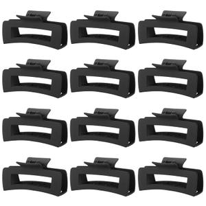 12 Pack Large Black Square Hair Claw Clips for Women, 4.3 Inch Matte Rectangle Claw Clips, Strong Hold & Non-Slip for Thick or Thin Hair