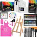59pcs Acrylic Paint Set - Art Supplies Kit With 24 Non-Toxic Paints, Easel, Brushes, Canvas for Kids, Artists and Beginners, Pink