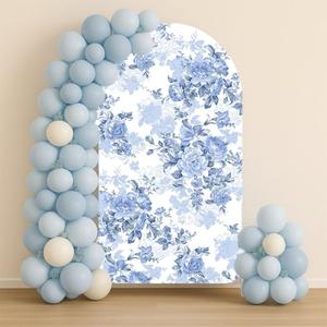 Arch Backdrop Cover Baby in Bloom Baby Shower Arch Stand Spandex Fabric Cover Blue Flowers Floral Pink Bows Girls Birthday Party Baptism Decorations (2.6X6ft,G-3854)