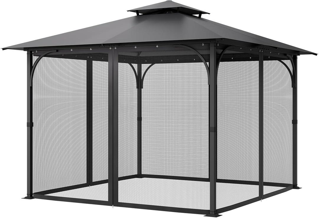 VEVOR Gazebo Netting Replacement, Fit Most 10 x 10 x 6.5 FT Gazebo Curtain, Outdoor Garden Net, 4-Panel Sidewall Mesh Net, Patio Midge Netting with Double Zipper, Canopy Screen (Netting Only)