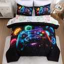 NTBED Game Console Comforter Set for Boys Girls Kids Space Universe Gaming Geometric Lightweight Microfiber Gamer Bedding Sets (Multi, Twin 5Pcs)